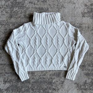 Hollister Cream Cable Knit Cropped Turtleneck Preppy Y2K Cozy Sweater
